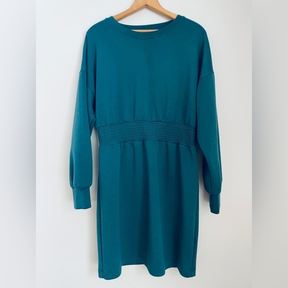 Rachel Zoe Teal Blue Green Long Sleeve Sweatshirt Dress Large